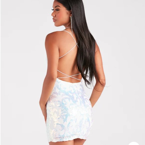 ‼️SOLD‼️ Windsor Laura Sequin Strappy Back Mini Party Dress - White - Picture 2 of 5